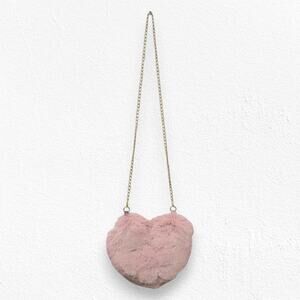 Pink Heart Faux Fur Fluffy Shoulder Fashion Chain Crossbody Bag Cute Purse